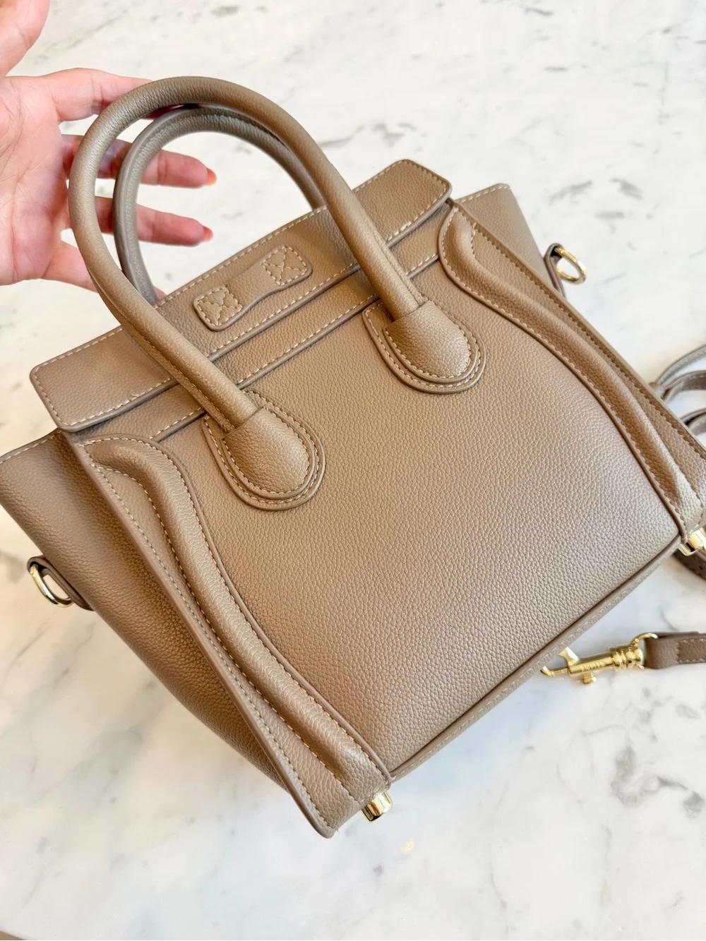 Preowned Taupe Nano Bag with shoulder strap